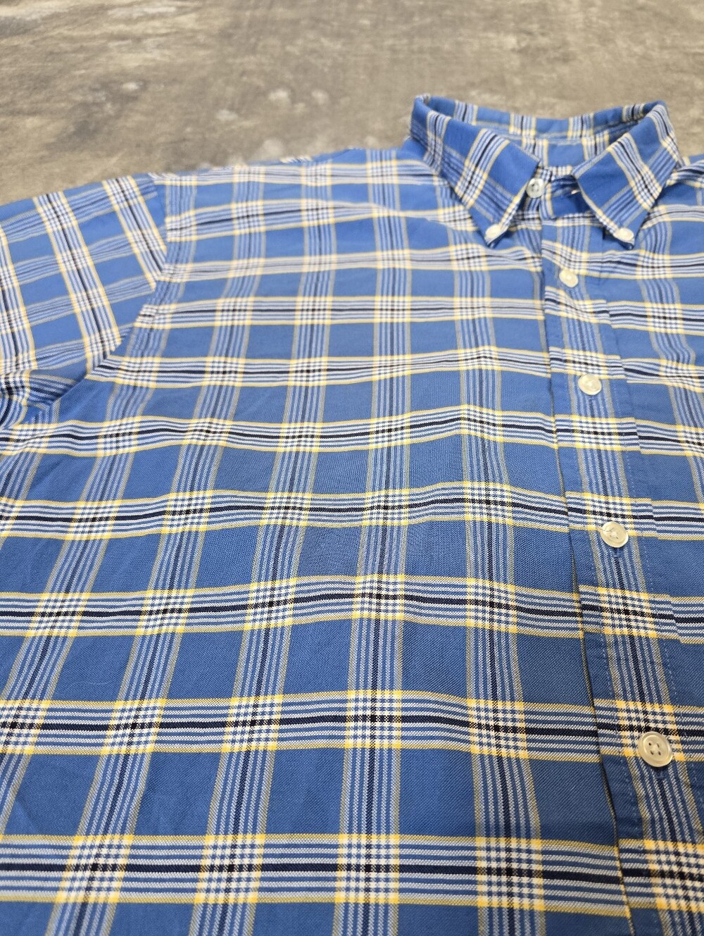 Vintage Towncraft Blue Yellow Plaid Short Sleeve Button Up Shirt Size Large